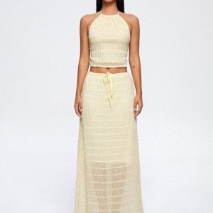 2024 Y2K Chiffon Plain Top & Skirt Two-Piece Set for Aesthetic Outfits