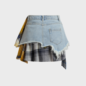 2024 Y2K Color Block Denim Mini Skirt - Trendy Aesthetic for Stylish Outfits