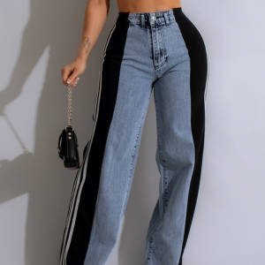 2024 Y2K Color Block Denim Straight Leg Jeans for Trendy Aesthetic Outfits