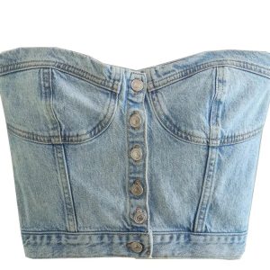 2024 Y2K Denim Off-Shoulder Cropped Tank Top with Button-Up Bustier Corset Style