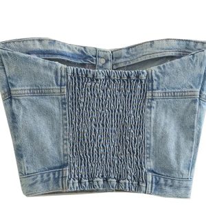 2024 Y2K Denim Off-Shoulder Cropped Tank Top with Button-Up Bustier Corset Style