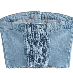 2024 Y2K Denim Off-Shoulder Cropped Tank Top with Button-Up Bustier Corset Style