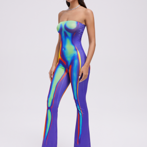 2024 Y2K Edgy Multicolor Body Print Tube Jumpsuit for Trendy Aesthetic Outfits