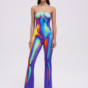 2024 Y2K Edgy Multicolor Body Print Tube Jumpsuit for Trendy Aesthetic Outfits