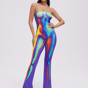 2024 Y2K Edgy Multicolor Body Print Tube Jumpsuit for Trendy Aesthetic Outfits