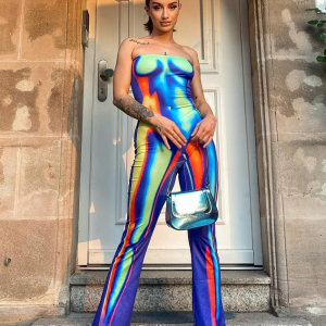 2024 Y2K Edgy Multicolor Body Print Tube Jumpsuit for Trendy Aesthetic Outfits