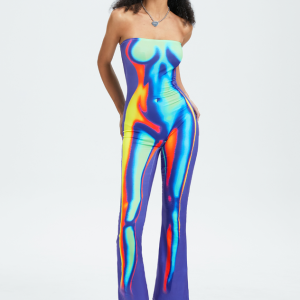 2024 Y2K Edgy Multicolor Body Print Tube Jumpsuit for Trendy Aesthetic Outfits