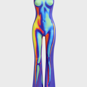 2024 Y2K Edgy Multicolor Body Print Tube Jumpsuit for Trendy Aesthetic Outfits