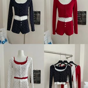 2024 Y2K Fashion 3-Piece Set: Knitted Cardigan, Casual Vest & Slim Shorts for Cute Outfits