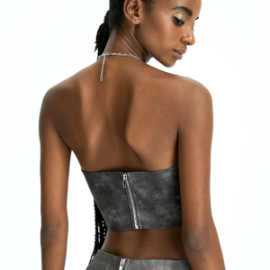 2024 Y2K Fashion Deep Gray Cut-Out Belt Top - Trendy Women's Aesthetic Top