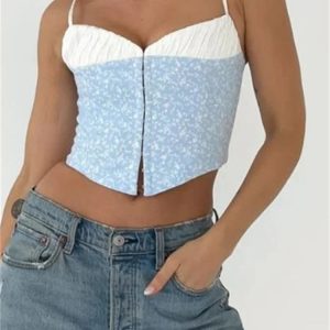 2024 Y2K Floral Lace Patchwork Backless Crop Top - Trendy Summer Mini Vest for Streetwear