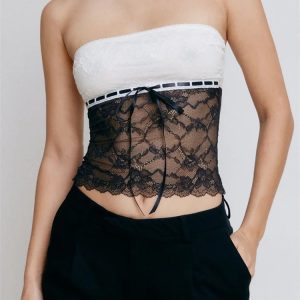 2024 Y2K Floral Lace Tube Top - Strapless Off Shoulder Slim Fit Party Mini Crop Vest