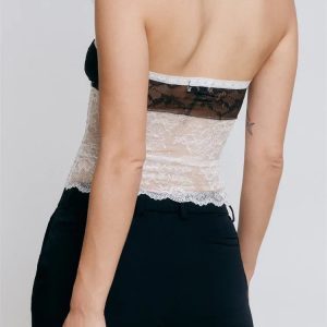 2024 Y2K Floral Lace Tube Top - Strapless Off Shoulder Slim Fit Party Mini Crop Vest