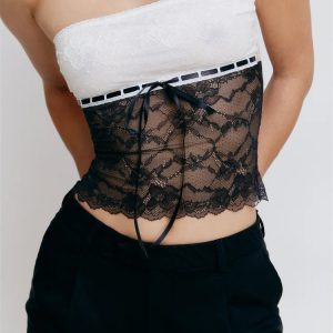 2024 Y2K Floral Lace Tube Top - Strapless Off Shoulder Slim Fit Party Mini Crop Vest