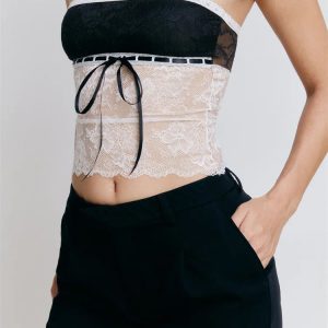 2024 Y2K Floral Lace Tube Top - Strapless Off Shoulder Slim Fit Party Mini Crop Vest