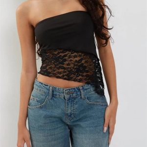 2024 Y2K Floral Patchwork Tube Top - Irregular Hem Off-Shoulder Cropped Clubwear Vest