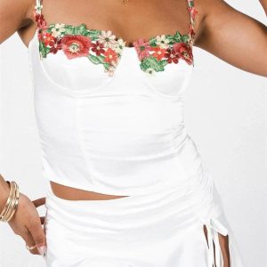 2024 Y2K Floral Sleeveless Camisole - Sexy Low Cut Push Up Crop Top for Summer Clubwear