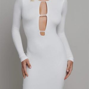 2024 Y2K Hollow Out Backless Clubwear for Women - Slim Fit Solid Color Dress