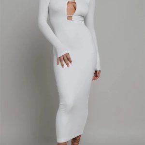 2024 Y2K Hollow Out Backless Clubwear for Women - Slim Fit Solid Color Dress