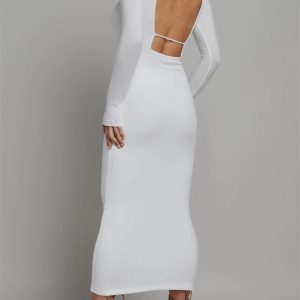 2024 Y2K Hollow Out Backless Clubwear for Women - Slim Fit Solid Color Dress