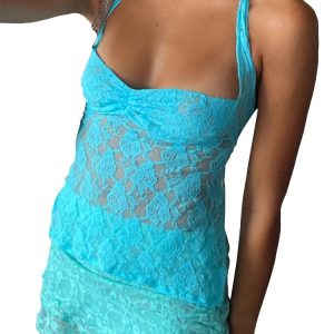 2024 Y2K Lace Halter Tie-Up Sleeveless Mini Vest - Casual Slim Fit Off Shoulder Crop Top