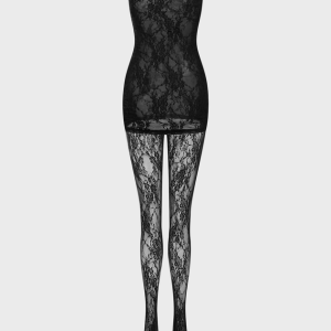 2024 Y2K Lace Mesh Tube Dress & Tights Two-Piece Set for Coquette Aesthetic Style