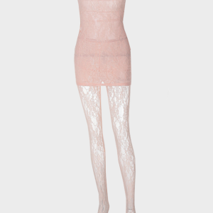 2024 Y2K Lace Mesh Tube Dress & Tights Two-Piece Set for Coquette Aesthetic Style