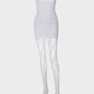 2024 Y2K Lace Mesh Tube Dress & Tights Two-Piece Set for Coquette Aesthetic Style