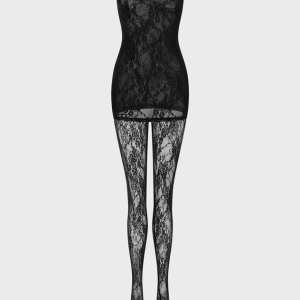 2024 Y2K Lace Mesh Tube Dress & Tights Two-Piece Set for Coquette Aesthetic Style