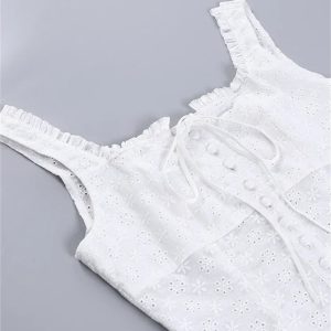 2024 Y2K Lace Patchwork Square Neck Bustier Crop Top with Low Cut Front and Button Detail