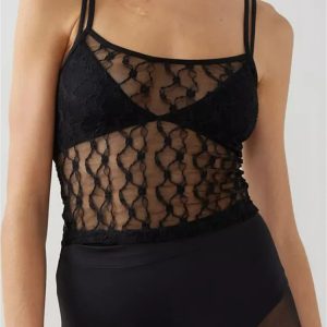 2024 Y2K Mesh Sheer Camisole with Lace Embroidery - Stylish See-Through Square Neck Crop Top