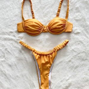 2024 Y2K Push Up Bikinis: Sexy Solid Micro Thong Brazilian Swimsuit Set for Women