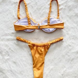 2024 Y2K Push Up Bikinis: Sexy Solid Micro Thong Brazilian Swimsuit Set for Women