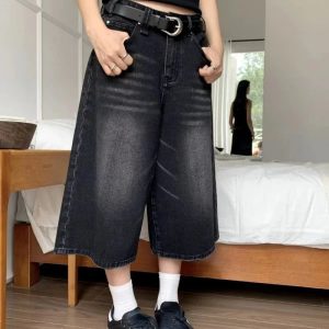 2024 Y2K Retro Women’s Low Rise Frayed Denim Jorts - Cropped Baggy Wide Leg Shorts