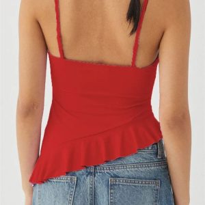 2024 Y2K Ruffles V-Neck Backless Sleeveless Crop Top for Trendy Streetwear Outfits