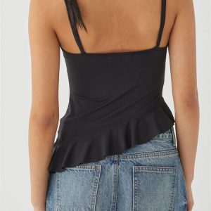 2024 Y2K Ruffles V-Neck Backless Sleeveless Crop Top for Trendy Streetwear Outfits