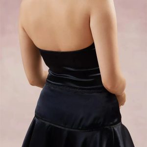 2024 Y2K Satin Halter Lace Trim Bowknot V-Neck Backless Party Crop Top for Aesthetic Outfits