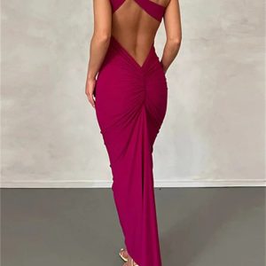 2024 Y2K Sexy Backless Ruched Off-Shoulder Bodycon Dress for Party & Club