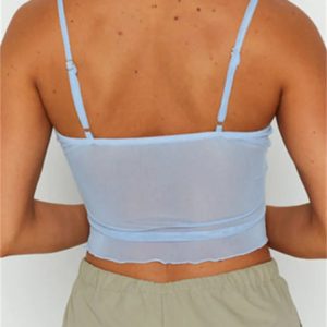 2024 Y2K Sexy V Neck Slim Fit Mesh Camisole Crop Top - Trendy Summer Streetwear