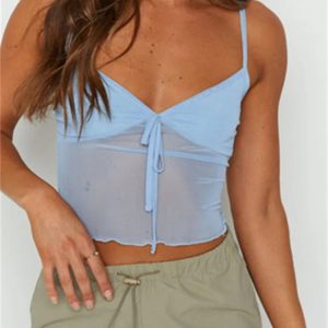 2024 Y2K Sexy V Neck Slim Fit Mesh Camisole Crop Top - Trendy Summer Streetwear