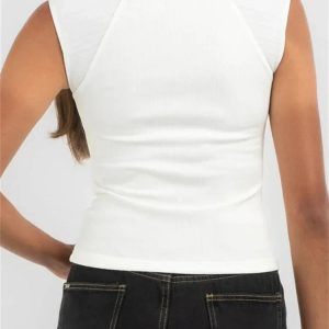 2024 Y2K Slim Fit Sleeveless White Square Neck Cropped Party Top for Trendy Streetwear