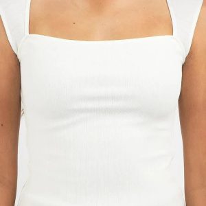 2024 Y2K Slim Fit Sleeveless White Square Neck Cropped Party Top for Trendy Streetwear