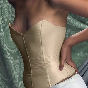 2024 Y2K Solid Slim Corset Tube Top - Off Shoulder Backless Tie-Up Summer Party Crop Top