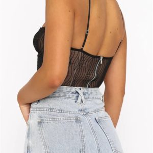 2024 Y2K Striped Lace Corset Tank Top - Sexy V-Neck Sleeveless Mesh Bustier Crop Top