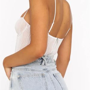 2024 Y2K Striped Lace Corset Tank Top - Sexy V-Neck Sleeveless Mesh Bustier Crop Top