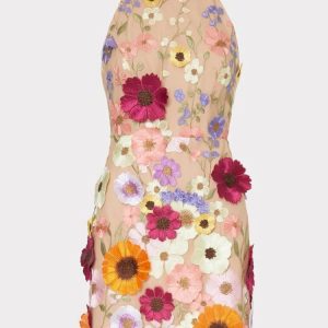 3D Flower Embroidered Bodycon Mini Dress for Women - Summer Sleeveless Backless Vestidos