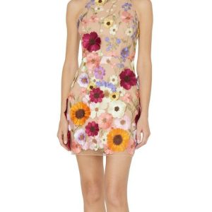 3D Flower Embroidered Bodycon Mini Dress for Women - Summer Sleeveless Backless Vestidos