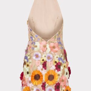 3D Flower Embroidered Bodycon Mini Dress for Women - Summer Sleeveless Backless Vestidos