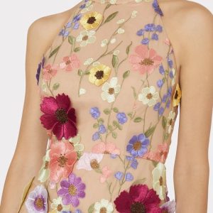 3D Flower Embroidered Bodycon Mini Dress for Women - Summer Sleeveless Backless Vestidos