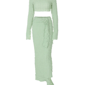 3D Half Turtleneck Crop Top & Maxi Skirt Set - Y2K Aesthetic Clubwear for Autumn/Winter